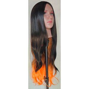Orange Black Long Wig Halloween Cosplay Anime Demon Slayer Nezuko Kamado NEW